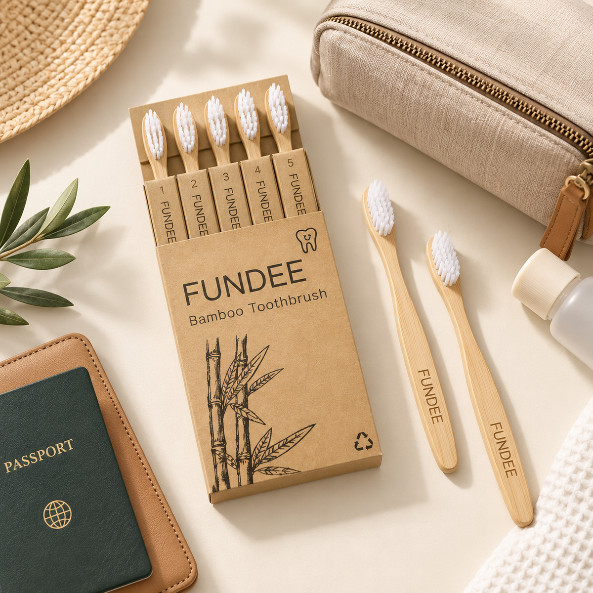 5-Pack FUNDEE Bamboo Toothbrushes | Medium BPA-Free Bristles