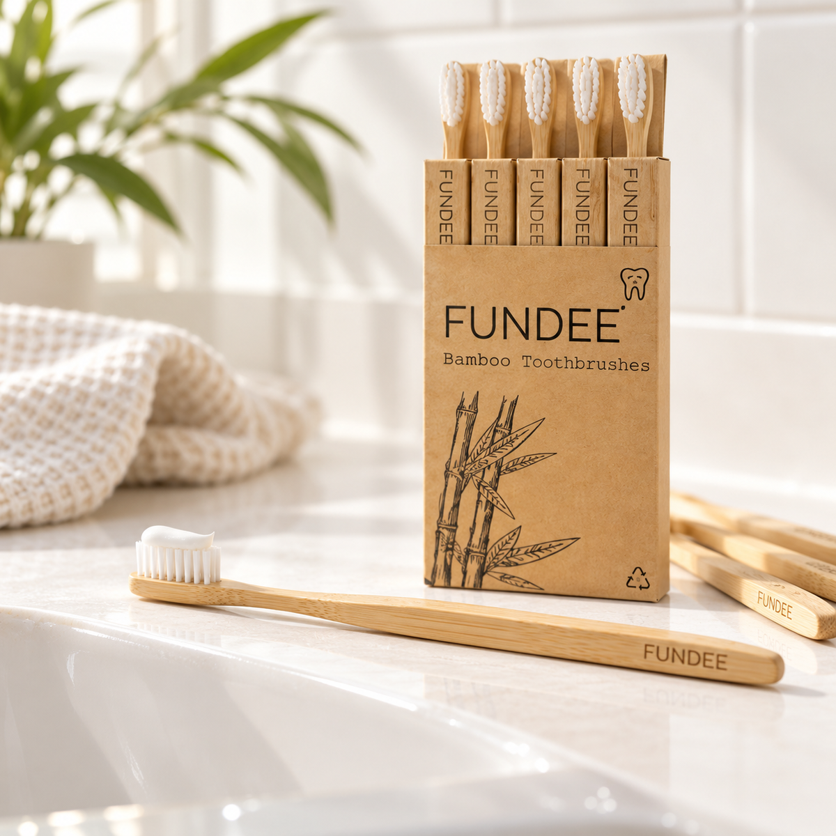 5-Pack FUNDEE Bamboo Toothbrushes | Medium BPA-Free Bristles