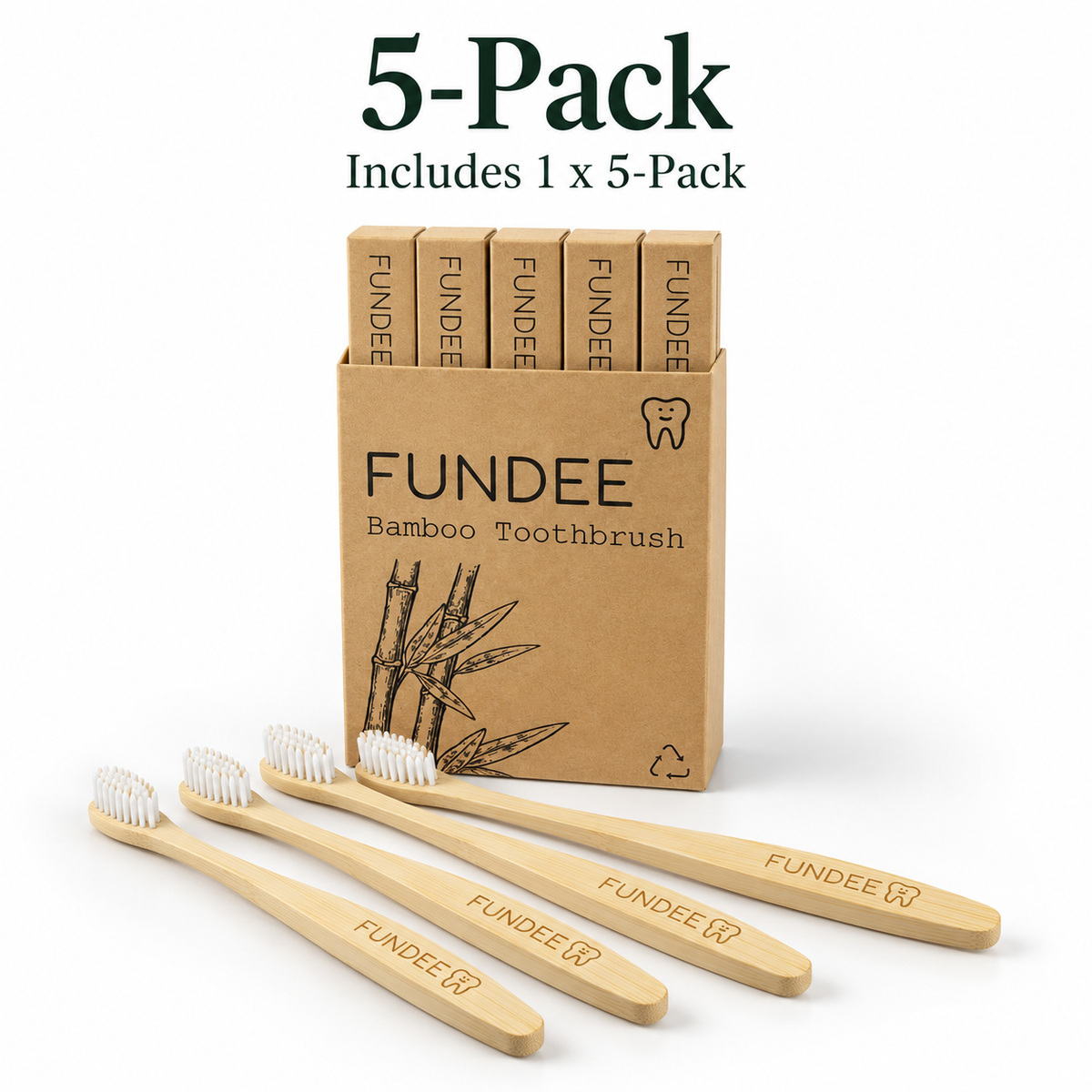 5-Pack FUNDEE Bamboo Toothbrushes | Medium BPA-Free Bristles